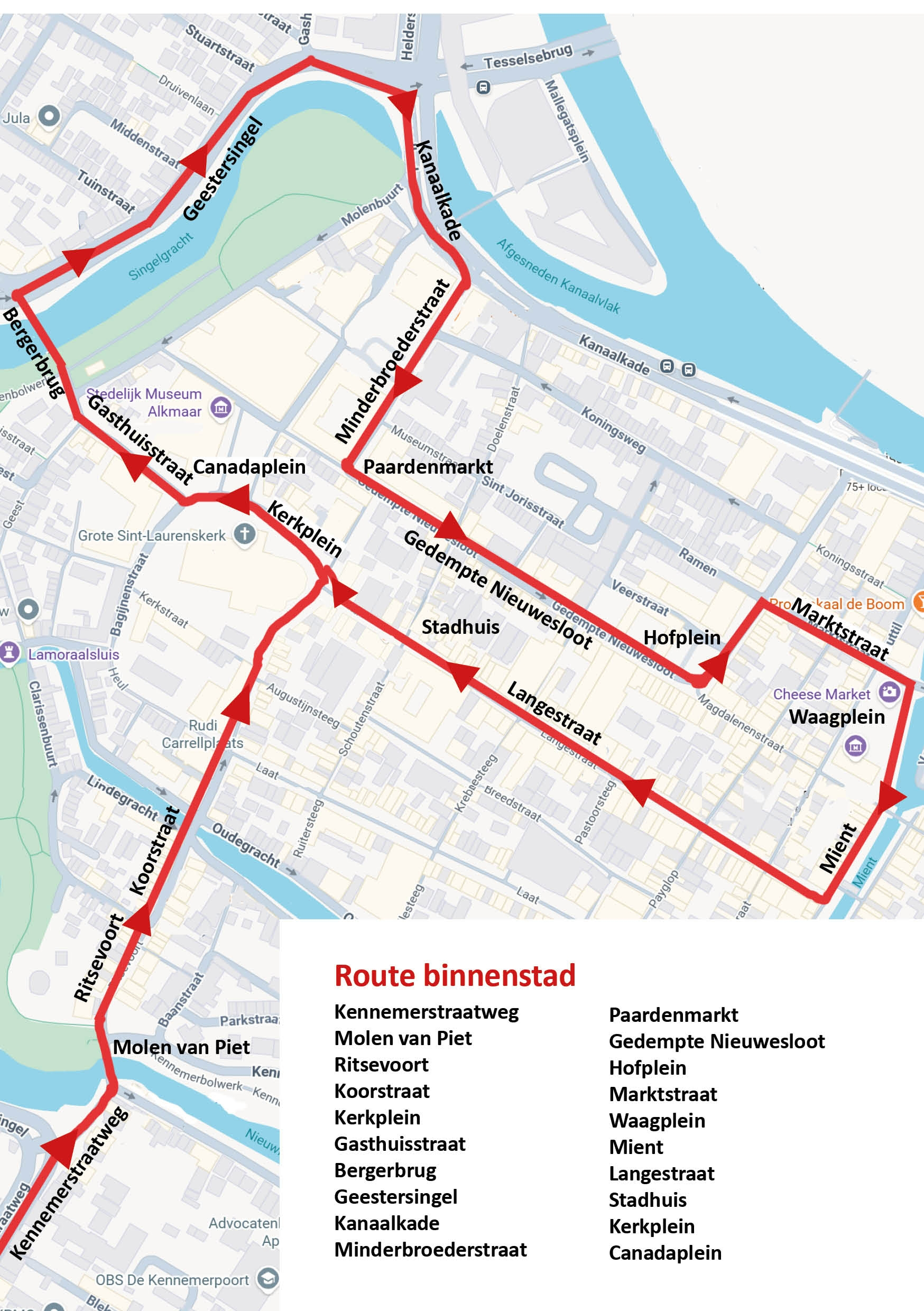Routekaart Alkmaar centrum