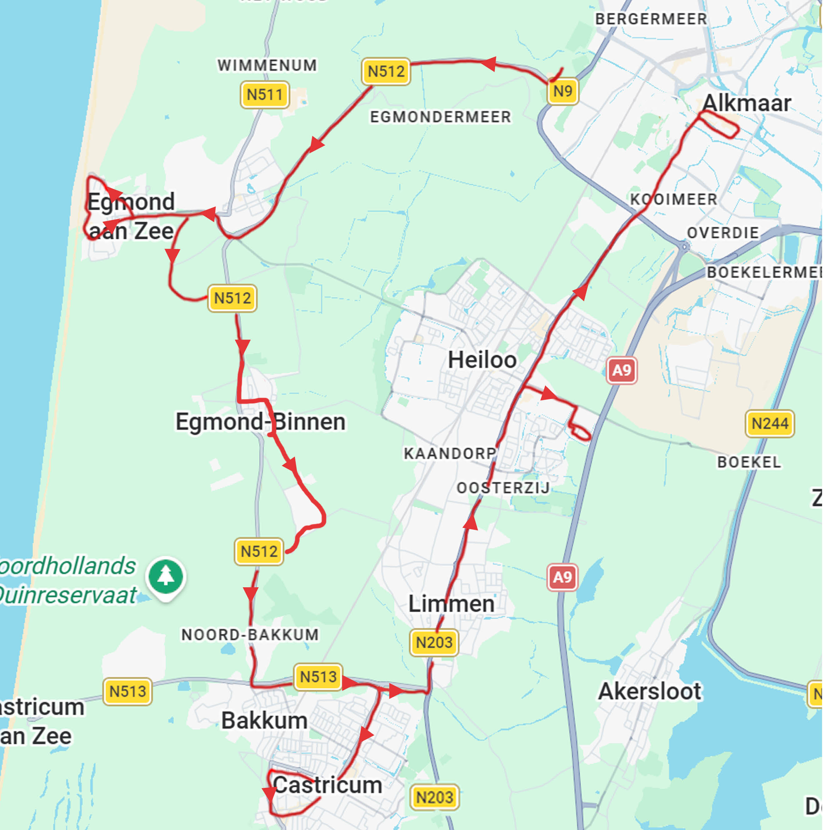 Routekaart regio – van kust naar Alkmaar